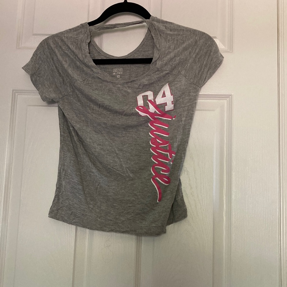 Justice Active Gray “04 Justice” Tee | Size 12